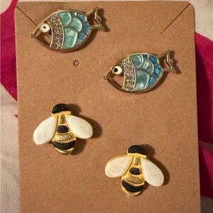 Bee and Fish Stud Earrings Set